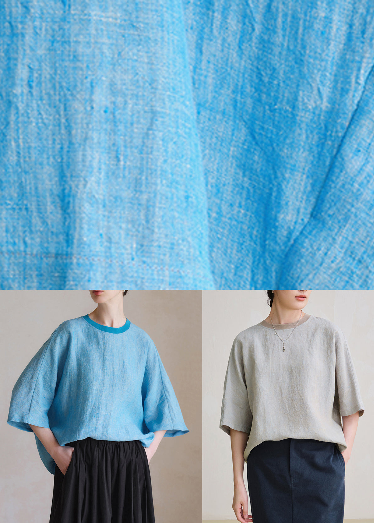 Blue O Neck Linen Shirt Half Sleeve