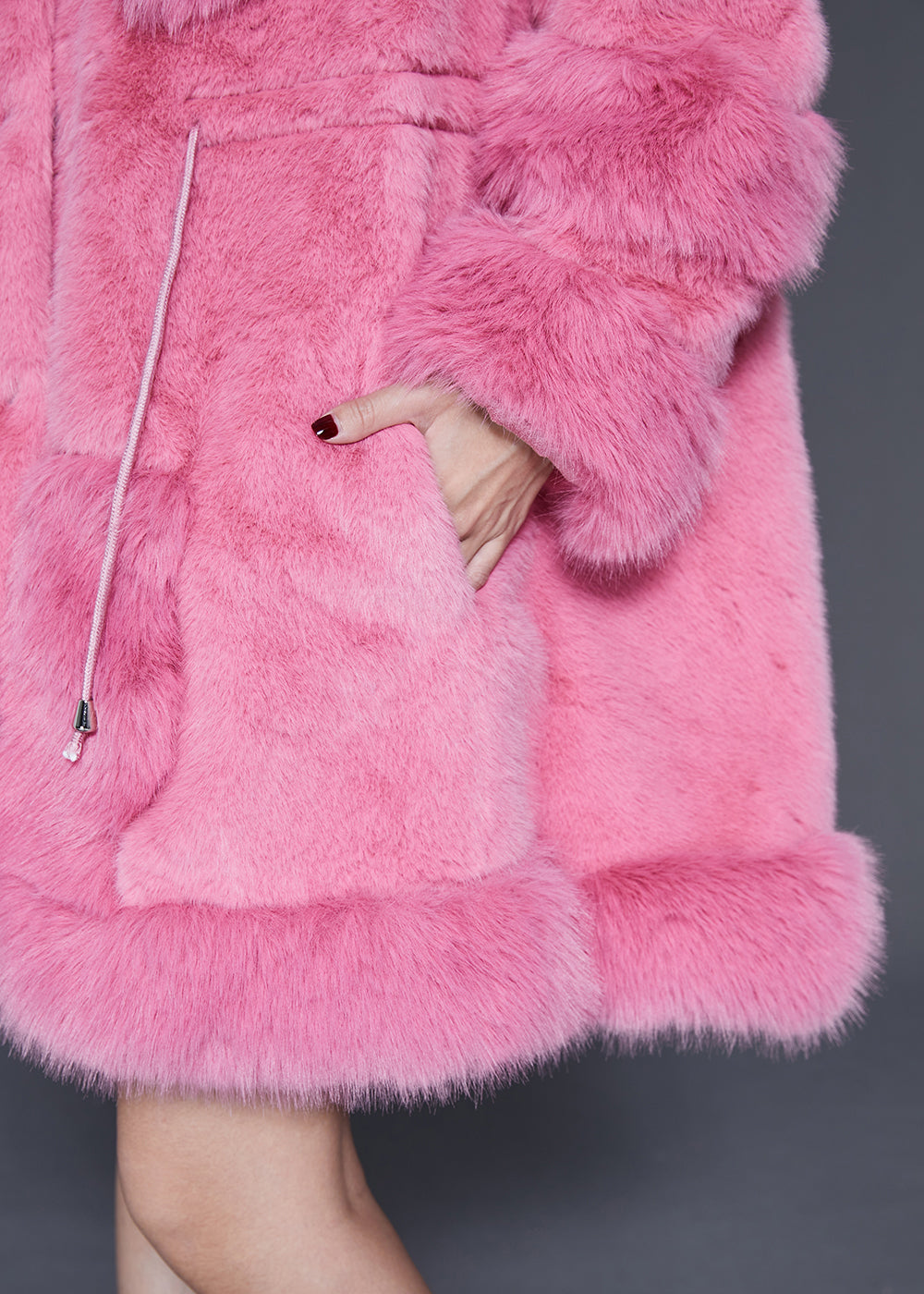 Pink Embroideried Drawstring Mink Velvet Coat Outwear Spring