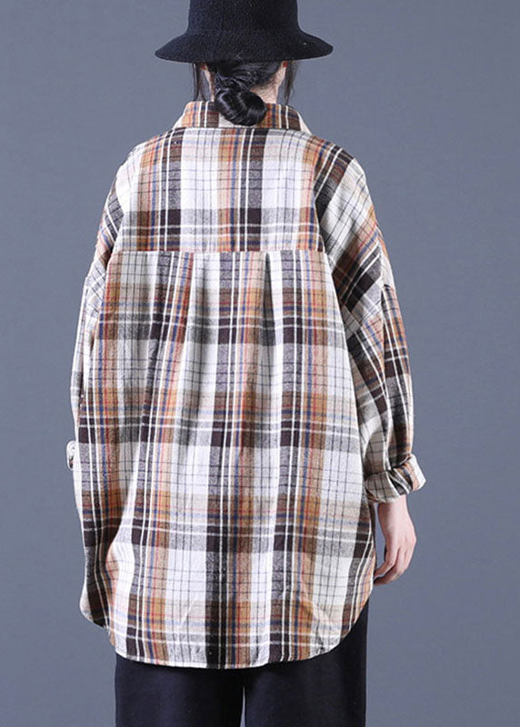 Stylish Khaki Peterpan Collar Pockets Button Fall Long Sleeve Shirt