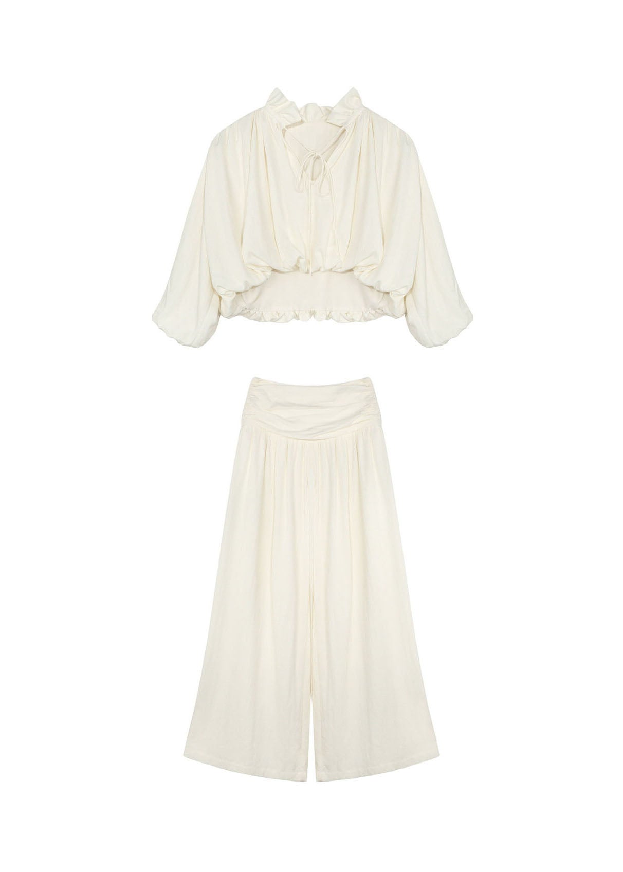 Classy Ruffled Patchwork Top and Pants Cotton Two Pieces Set Spring