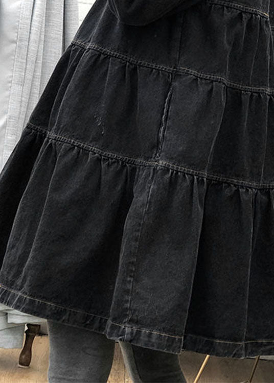 Black Loose Button Patchwork Fall Trench Coats Dress