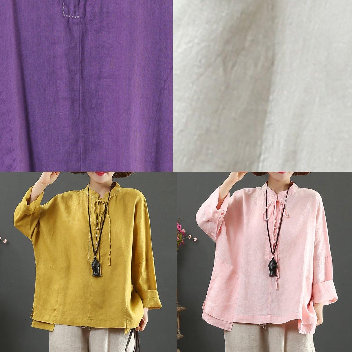 Stand Collar Pockets Spring Blouse Wardrobes Pink Blouse