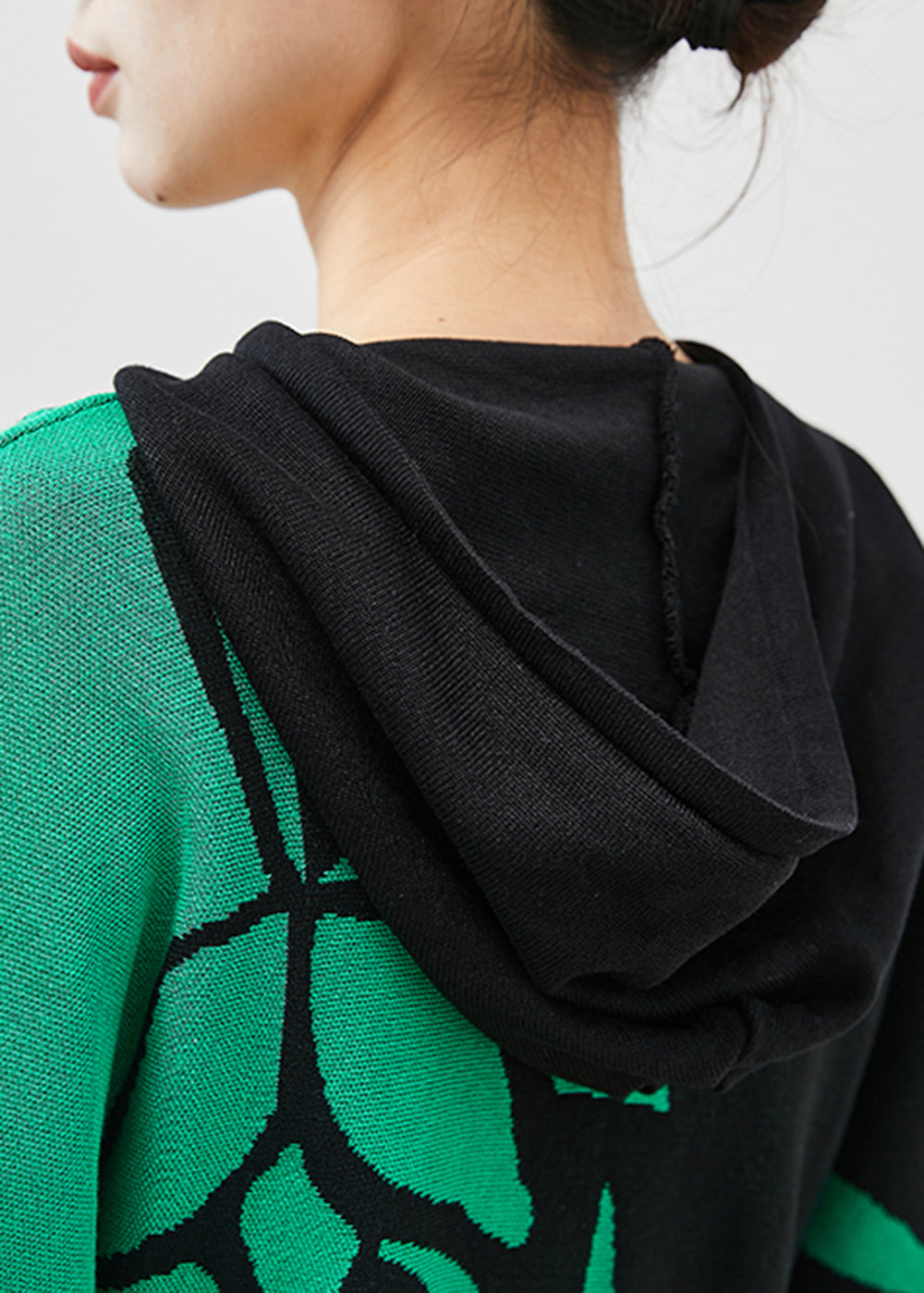 Colorblock Hooded Print Knit Pullover Sweatshirt Spring