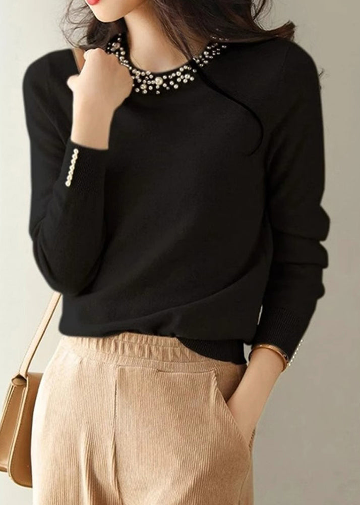 Yellow Nail Bead Knit Shirt Spring