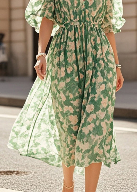 Green Cinched Print Chiffon Robe Dresses Summer