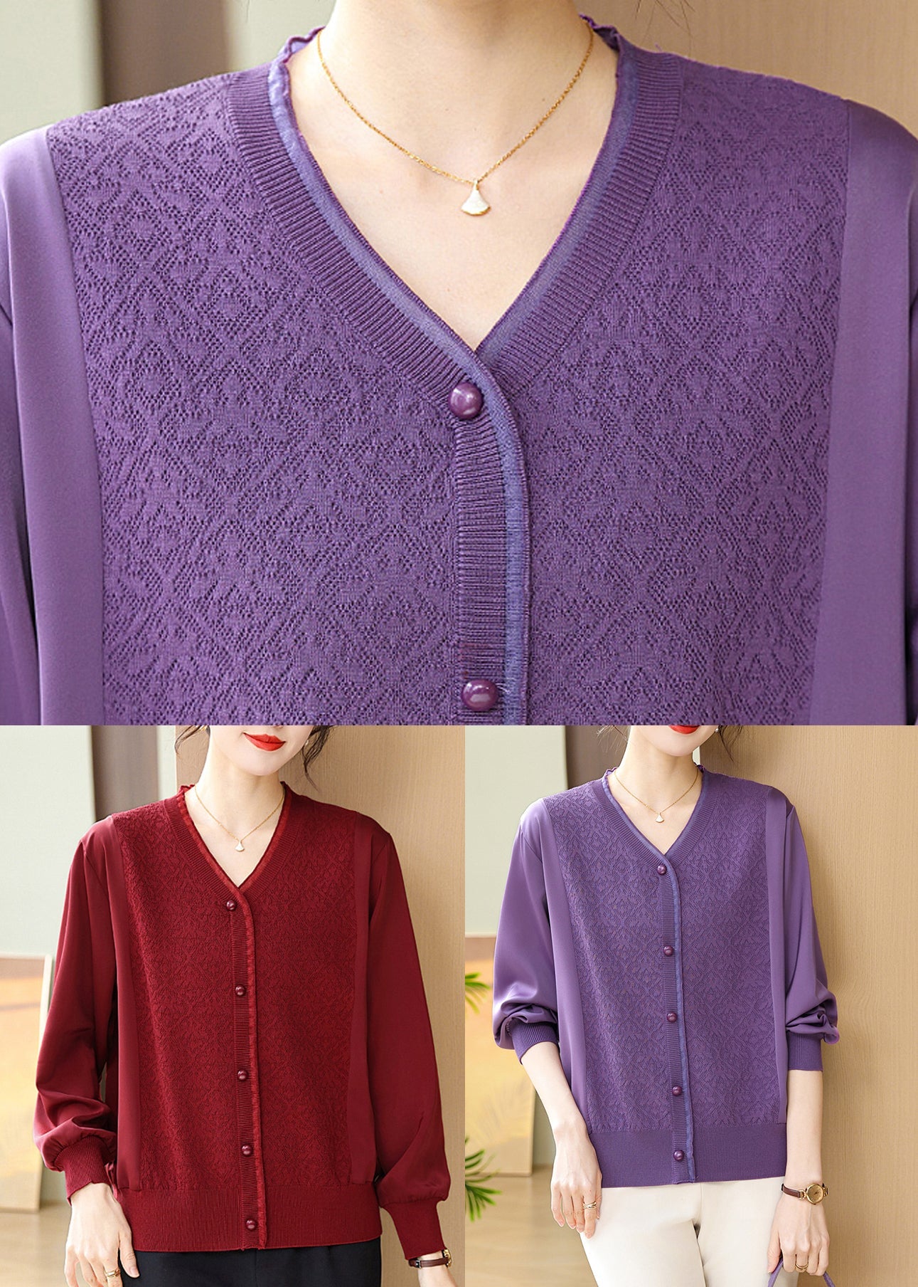 Mulberry Print Patchwork Ice Silk Shirts Bracelet Sleeve