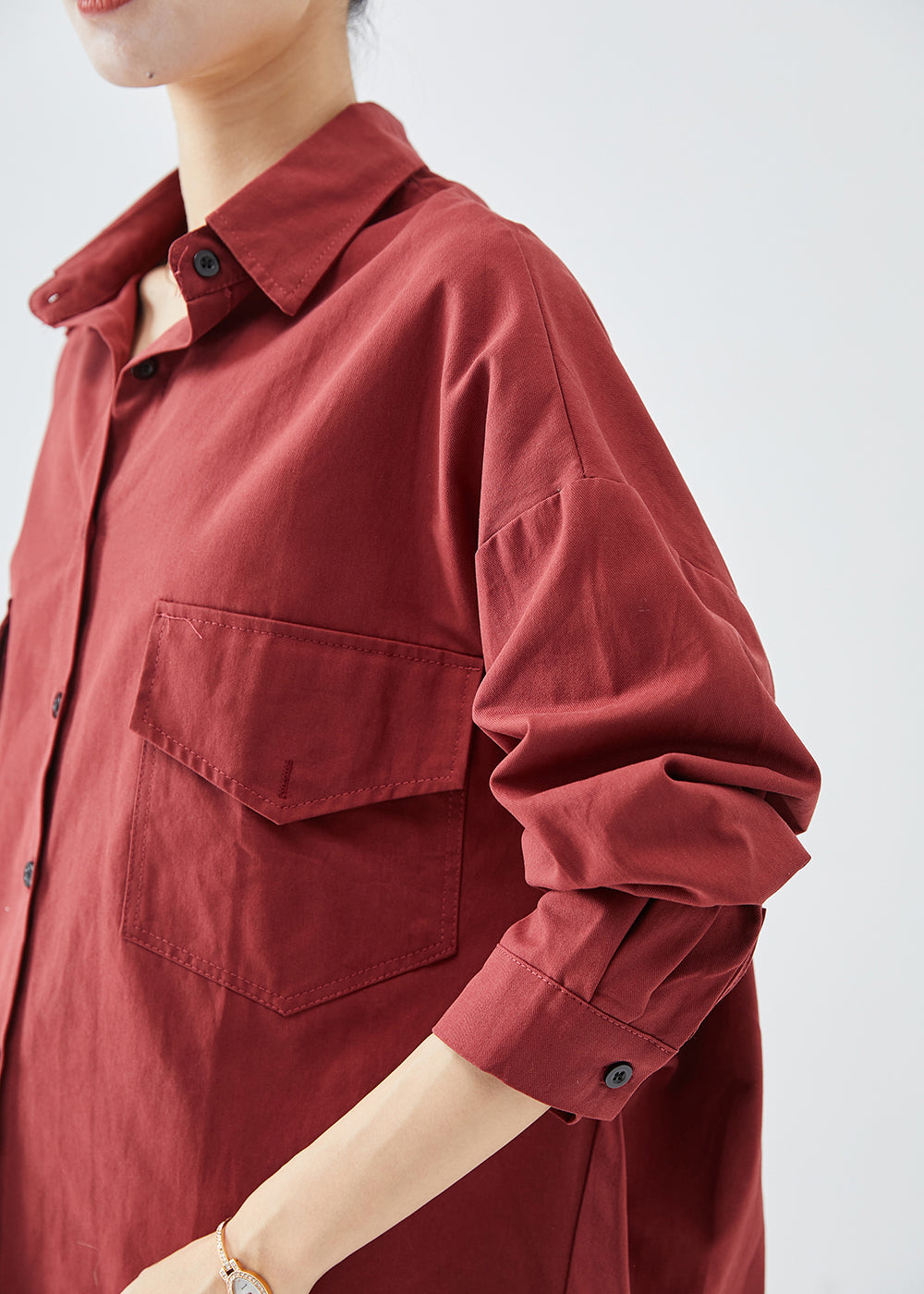 Mulberry Oversized Pockets Cotton Shirt Fall