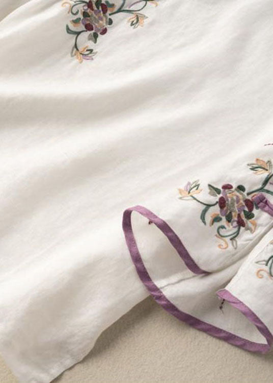 White Embroideried Button Blouse Tops Half Sleeve
