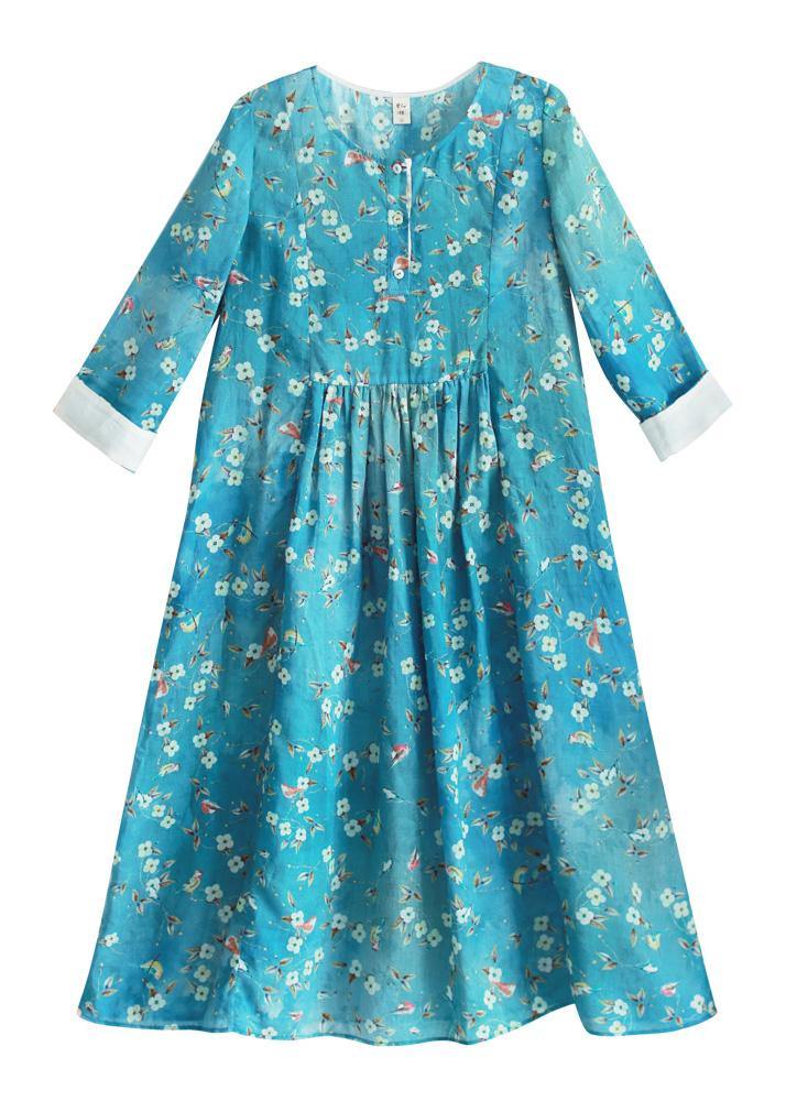 Diy O Neck Patchwork Springtunic Green Print Loose Dresses