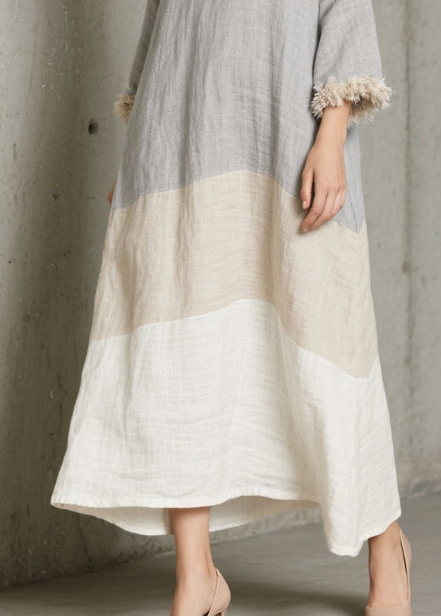 Grey Oversized Patchwork Faux Fur Long Dress Fall