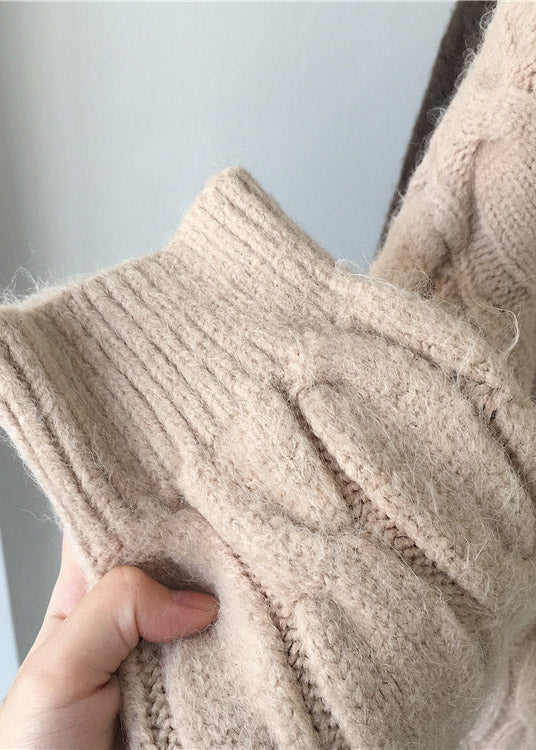 Loose Apricot O-neck Cozy Thick Cashmere Long Knit Sweater Dress Winter