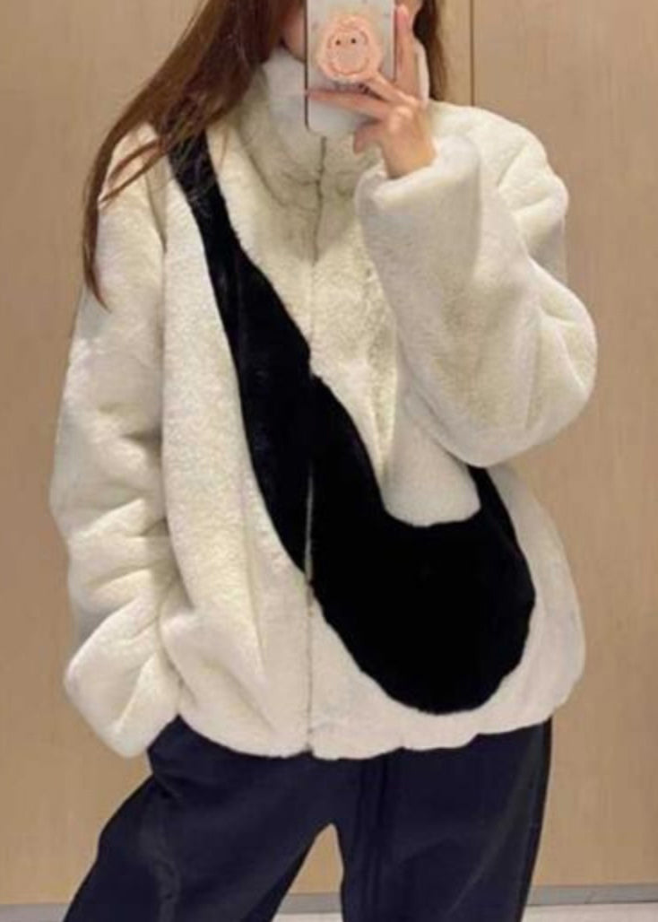Apricot Stand Collar Zip Up Fuzzy Fur Fluffy Coat Spring