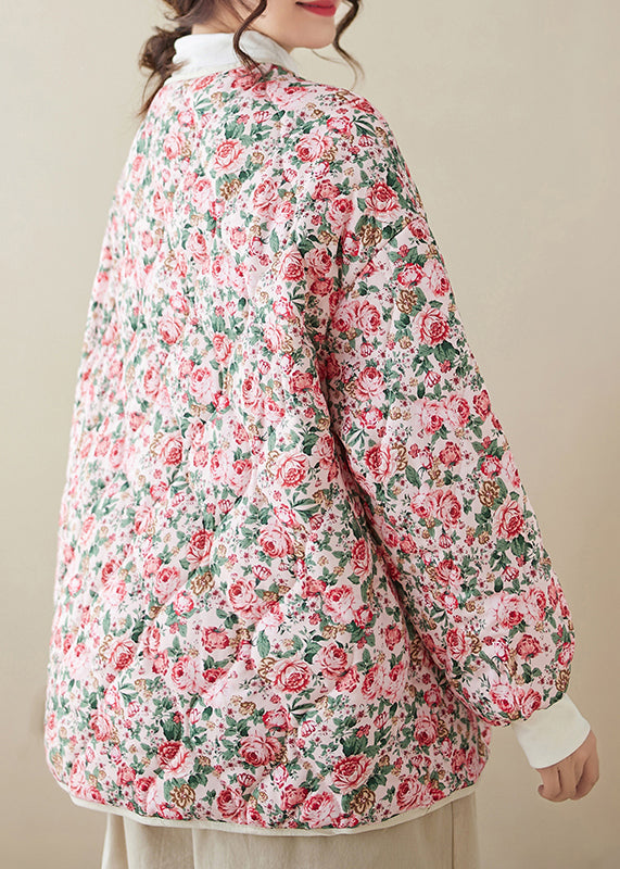 Pink Pockets Print Fine Cotton Filled Jacket Winter