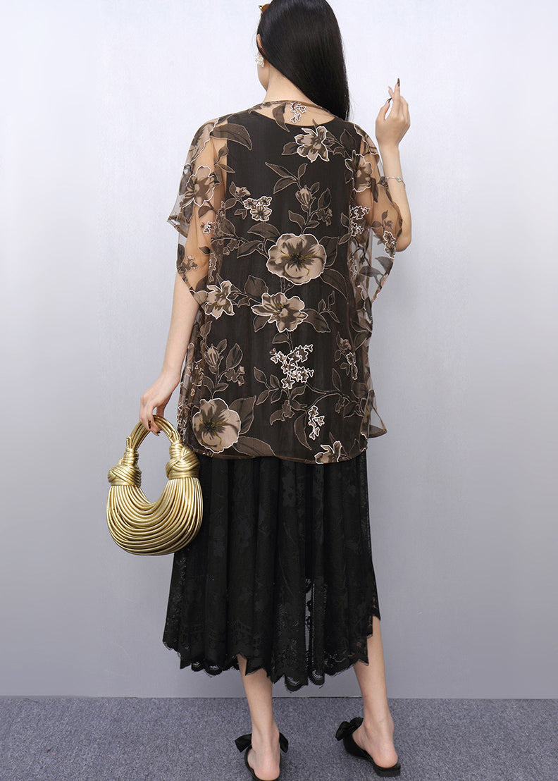 Print Chiffon Tops and Tulle Dress Two Pieces Set Summer