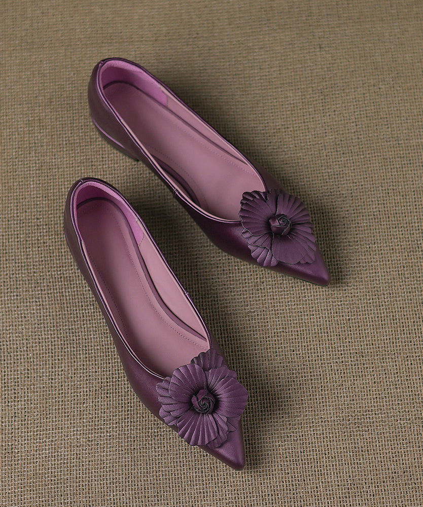 Classy Sheepskin Splicing Purple Flat Shoes Pointed Toe