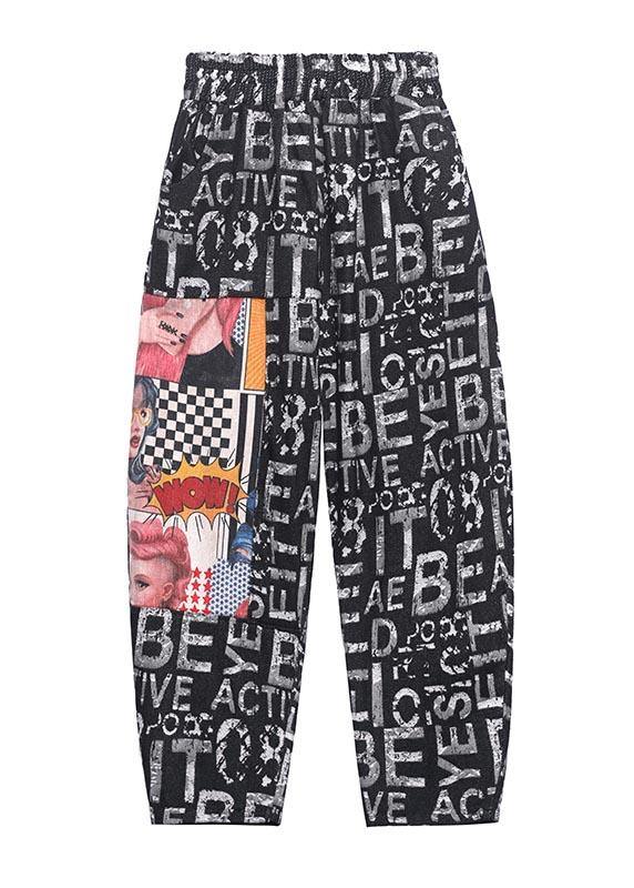 Black Graphic High Waist Wide Leg Pants