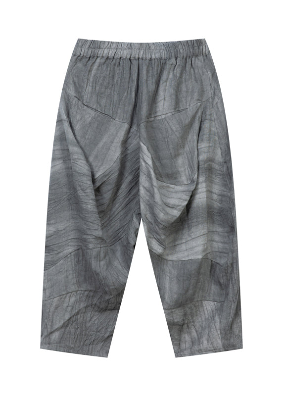 Classy Grey Asymmetrical Wrinkled Linen Two Piece Set Short Sleeve