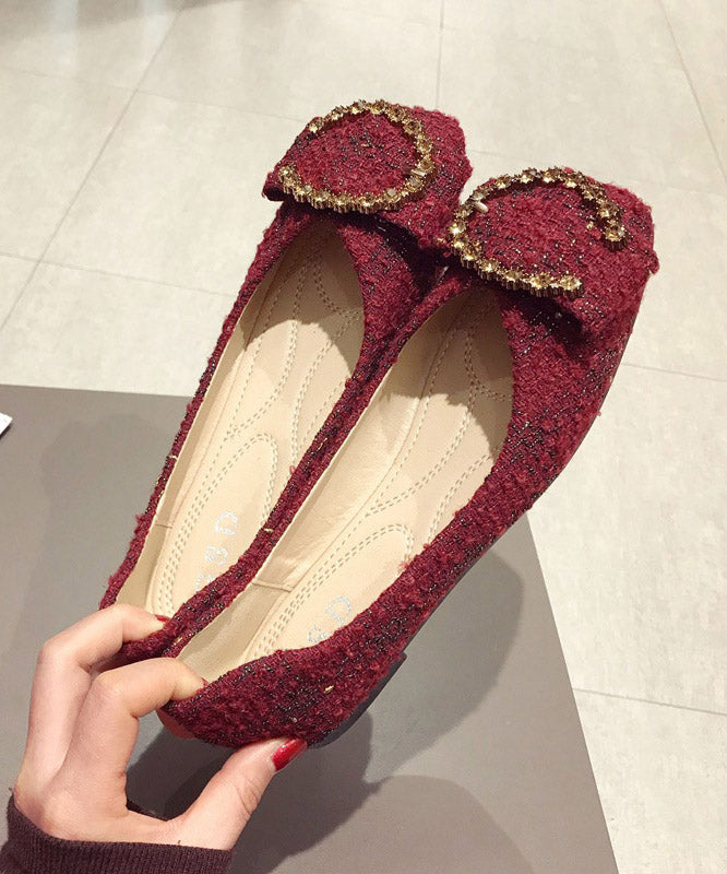Red Cotton Fabric Diamond Splicing Flat Feet Shoes