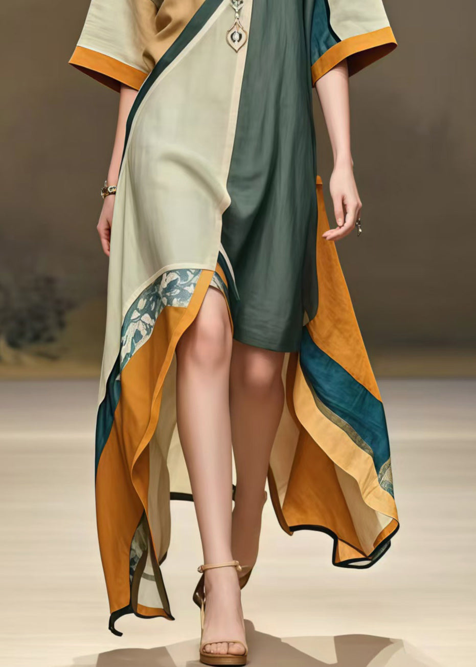Colorblock Asymmetrical Cotton Maxi Dress Summer