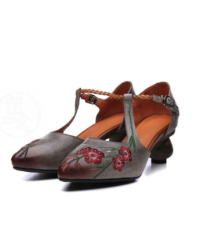 Grey Small Fragrance Leather Cross Strap High Heels