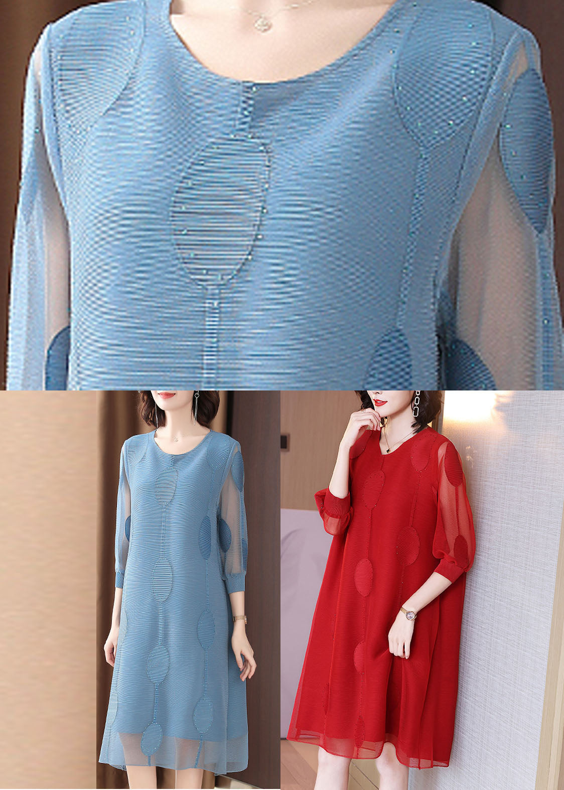 Blue Dot Embroideried Tulle Holiday Maxi Dress Fall