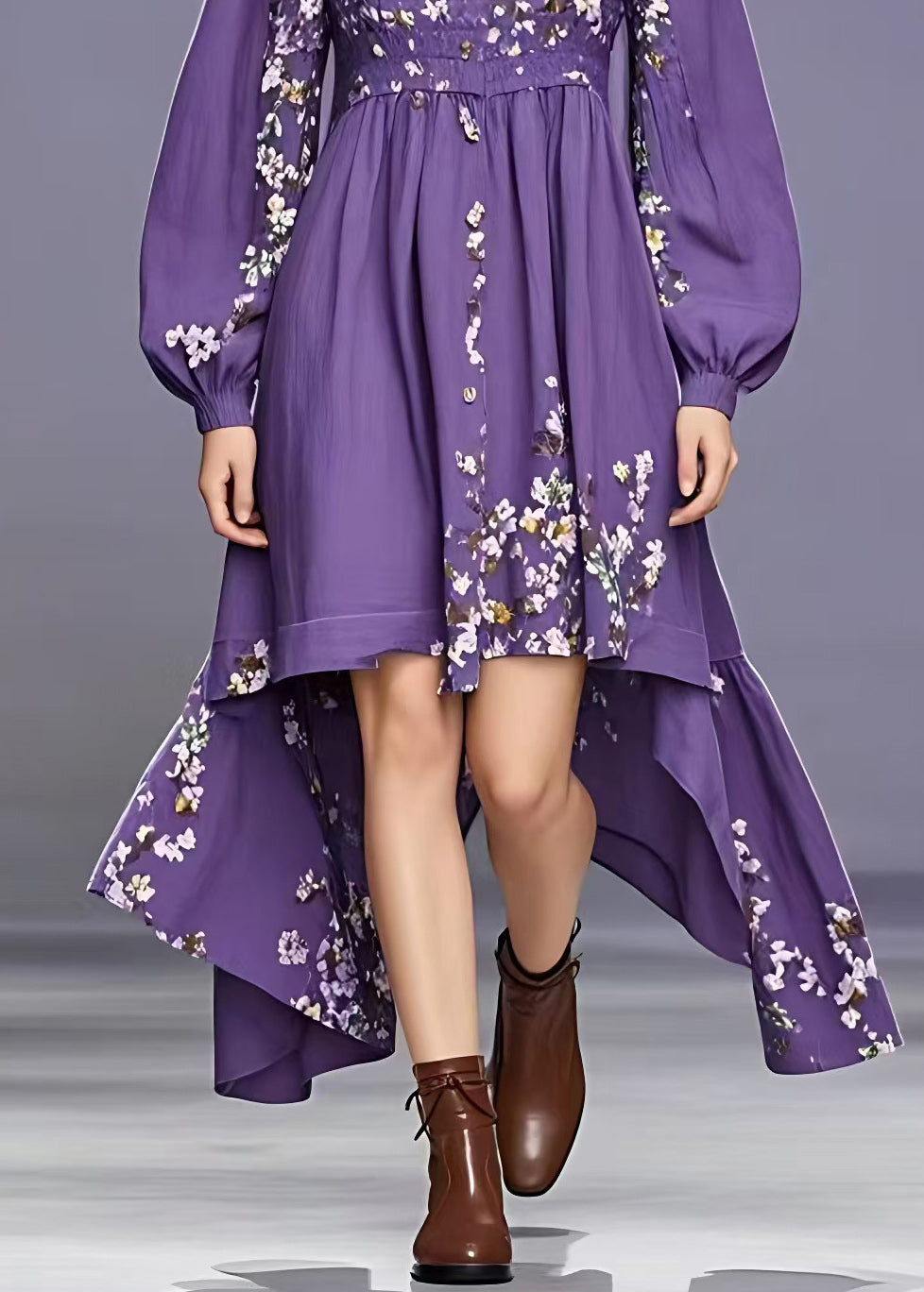 Purple O-neck Patchwork Maxi Dress Fall
