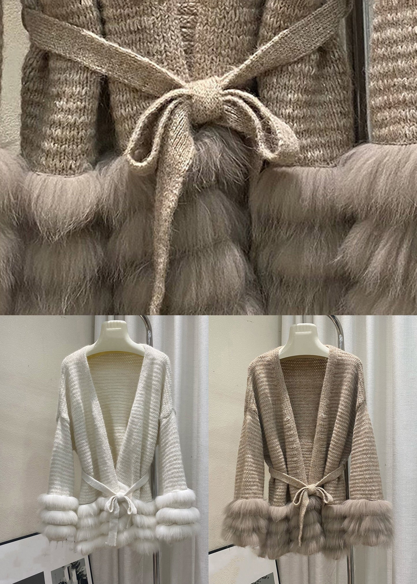 Unique Coffee V Neck Fox Patchwork Cotton Knit Cardigans Spring