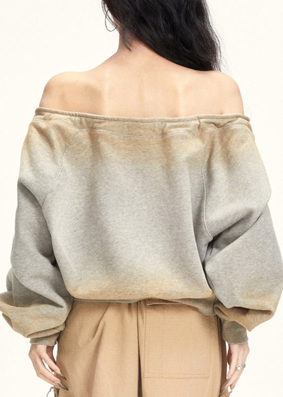 Grey Slash Neck Drawstring T Shirt Fall