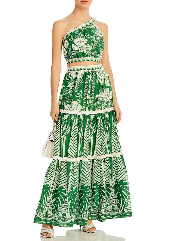 Vacation Style One Shoulder Short Top and High Waisted Skirt Set