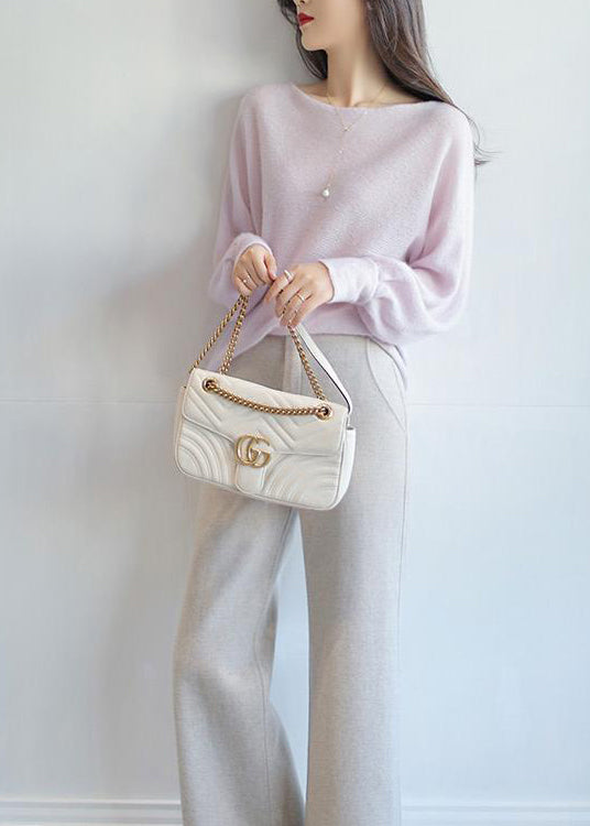 Beige Slash Neck Patchwork Woolen Knit Sweaters Fall