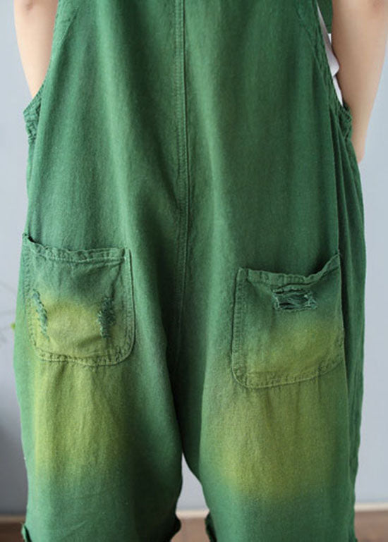 Green Pocket Hot Pants Jumpsuit Summer