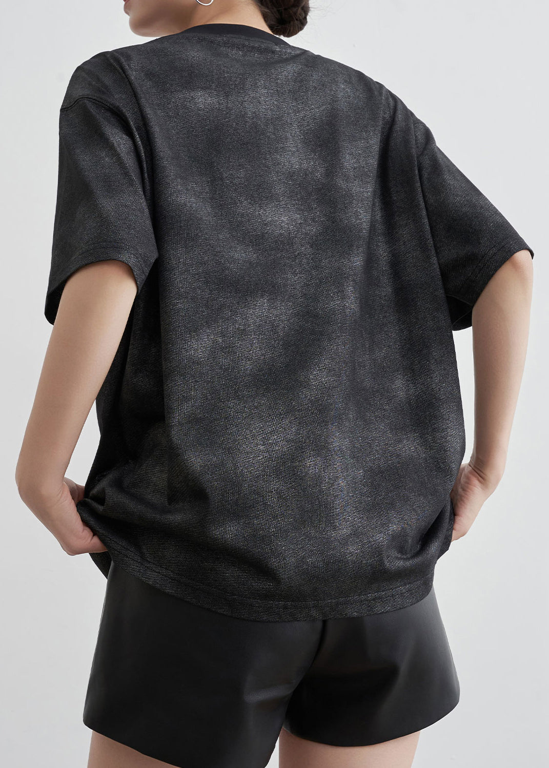 Black O Neck Hollow Out Cotton T Shirt Summer
