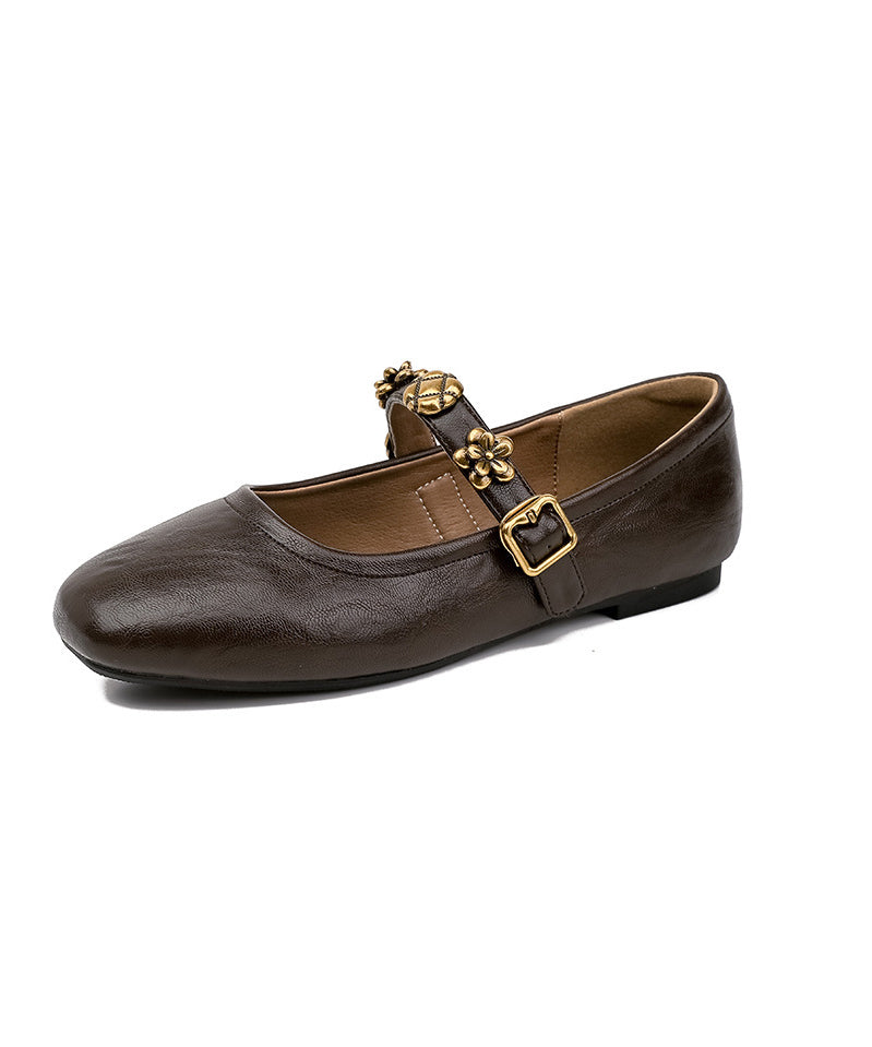 Brown Penny Loafers Faux Leather Splicing Buckle Strap