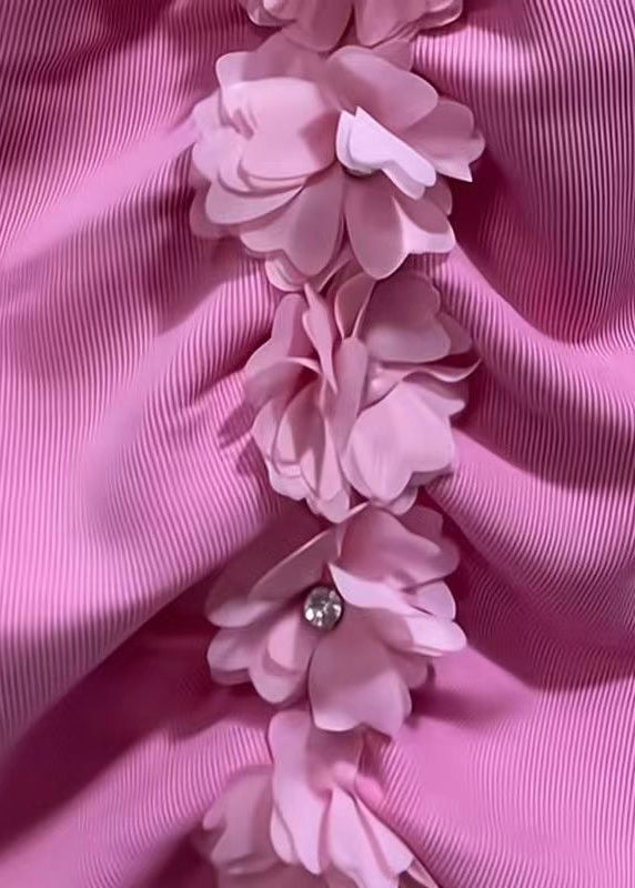 Pink V Neck Wrinkled Top Short Sleeve