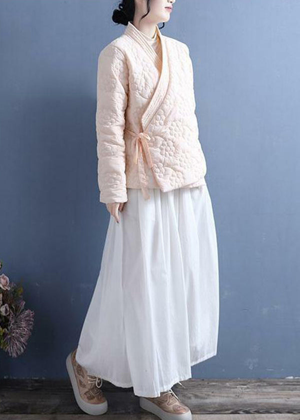 Retro Beige Lace Up Stereoscopic Fine Cotton Filled Jackets Spring