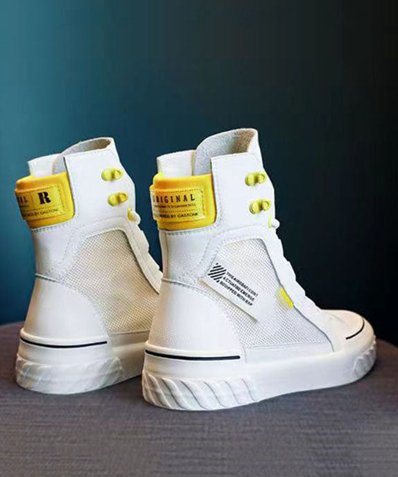 White Breathable Mesh Lace Up Splicing Platform Boots