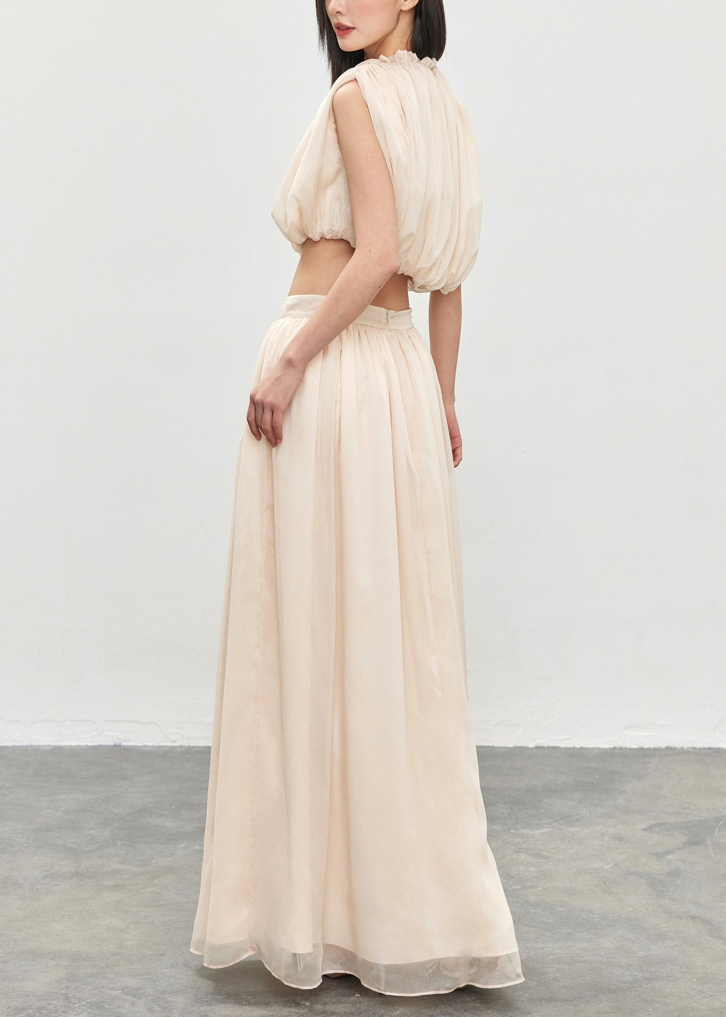 Apricot Ruffled Tops and Skirts Cotton Two Pieces Set Sleeveless