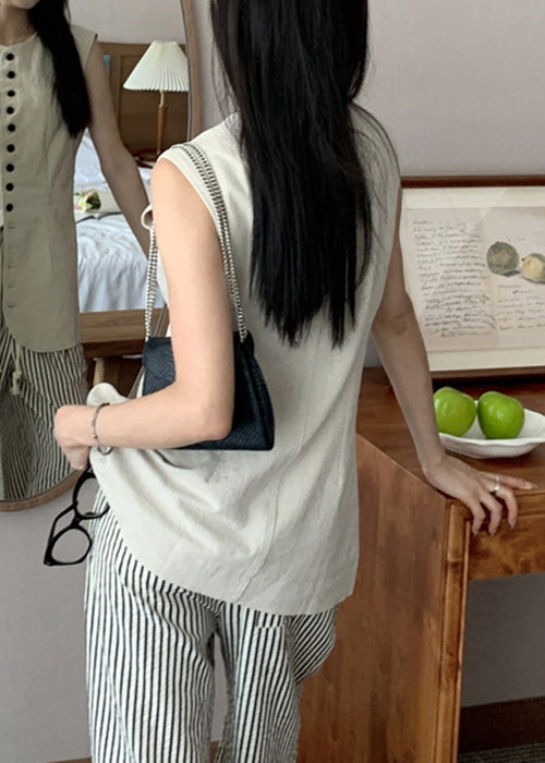 Art Linen O Neck Button Waistcoat Sleeveless