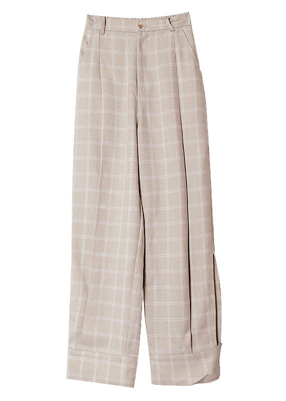 Apricot Plaid Side Open Summer Pants
