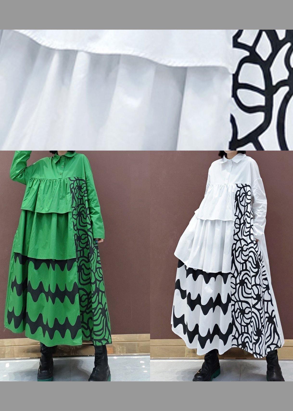 Vivid Lapel Asymmetric Spring Quilting Dresses Tunic Green Print Dress