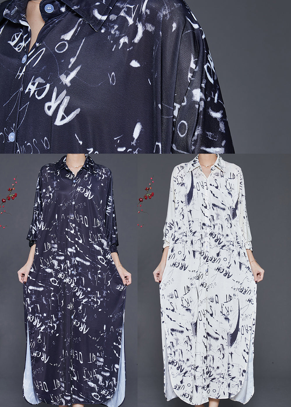 Black Print Cotton Long Dress Spring