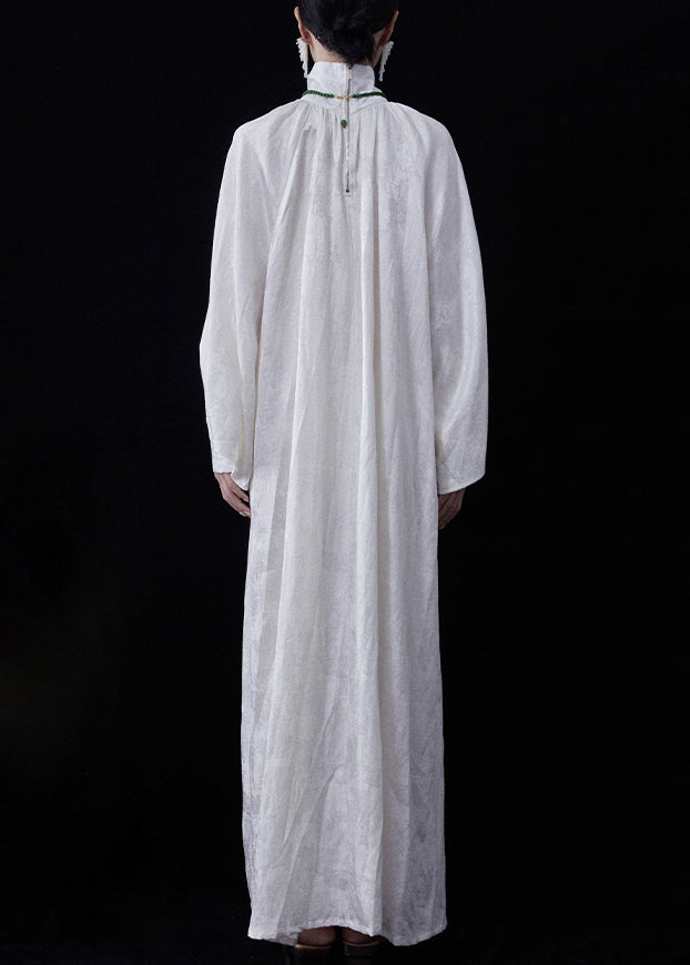 White Zippered Wear on Both Sides Linen Maxi Dresses Fall