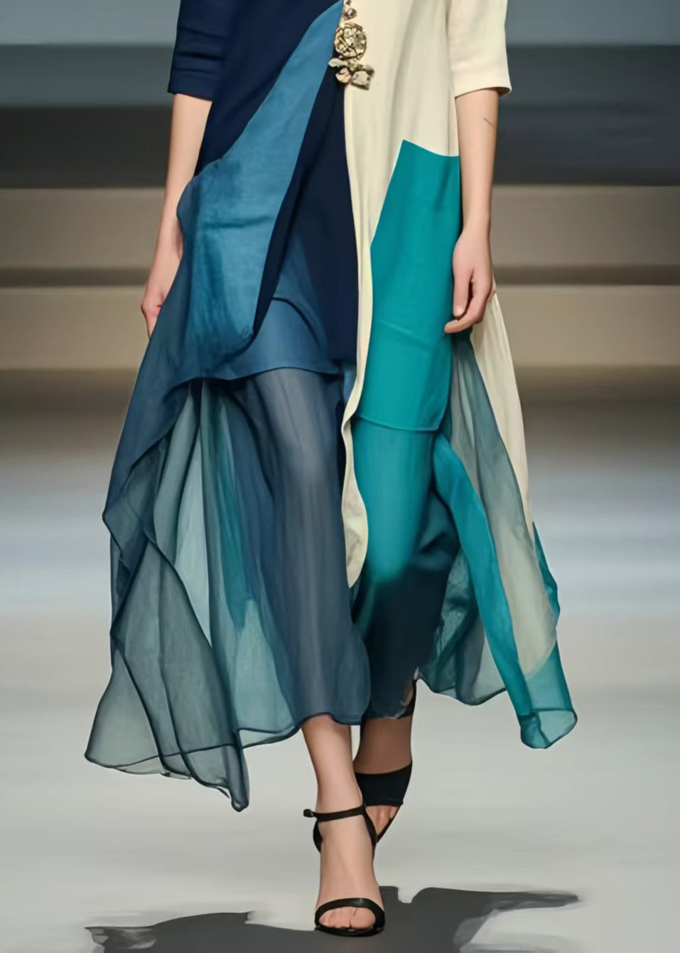 Colorblock Asymmetrical Patchwork Cotton Dresses Summer