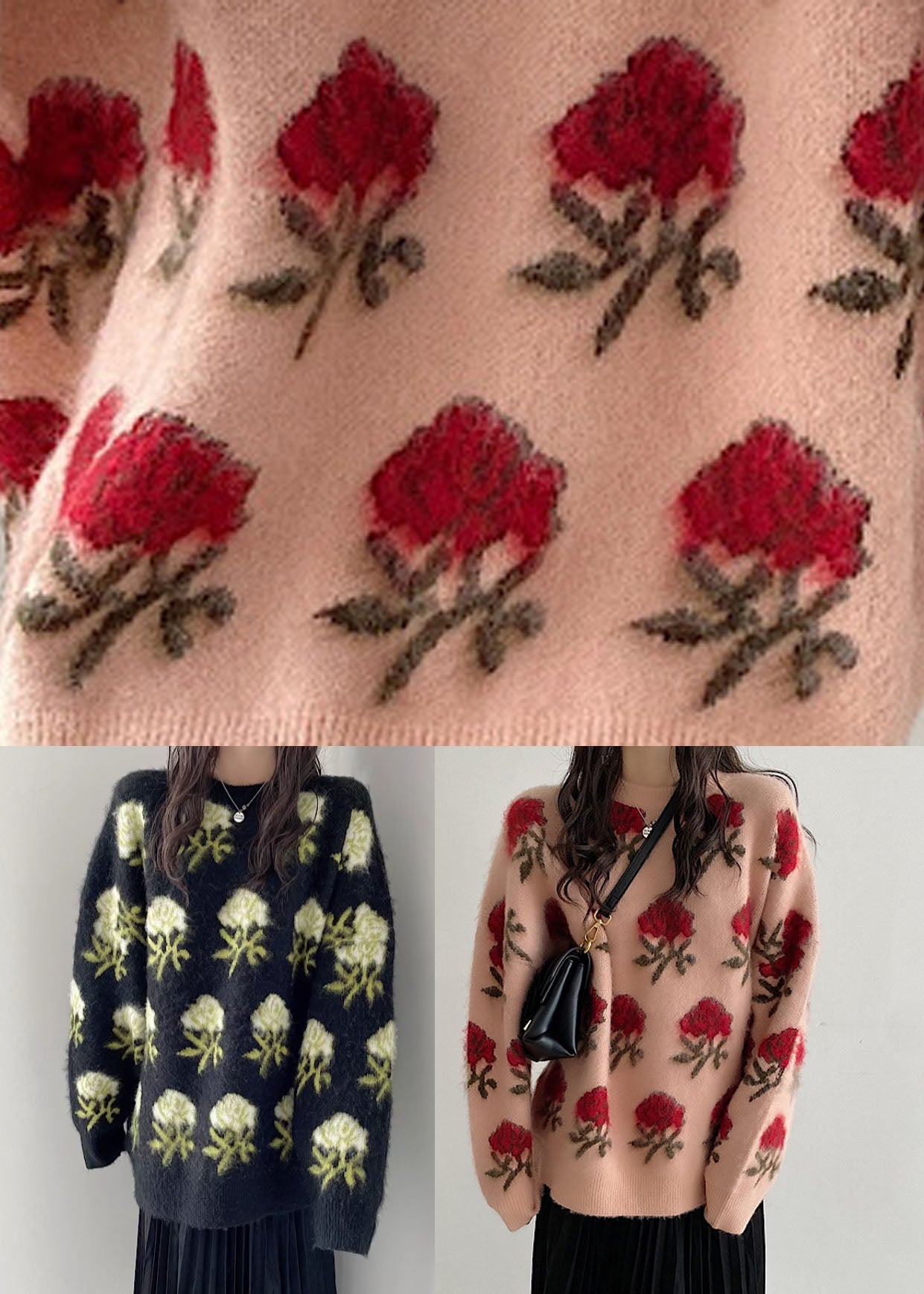 Pink Thick Ma Hai Mao Knit Sweaters Fall