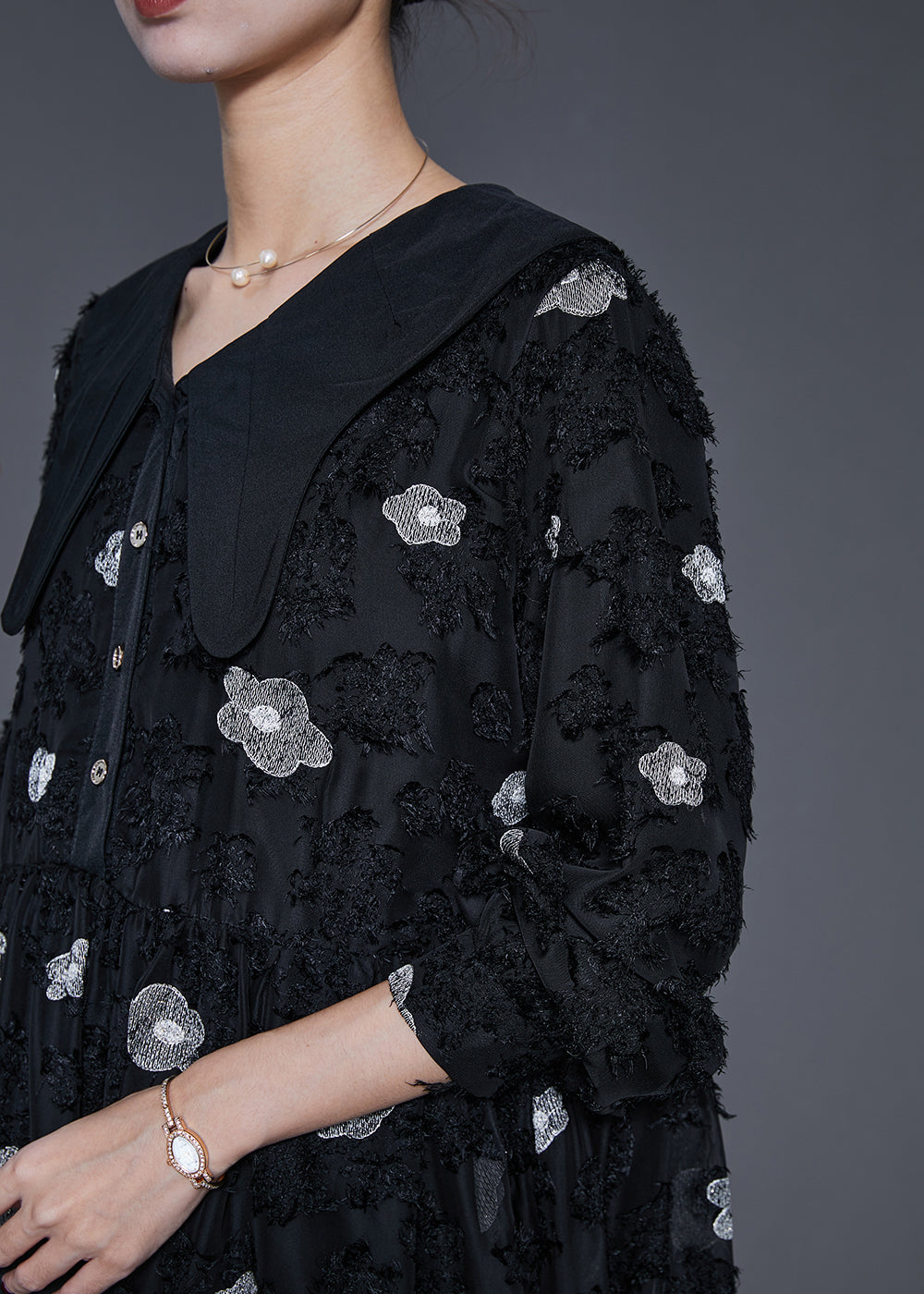 Italian Black Exra Large Hem Long Dresses Spring