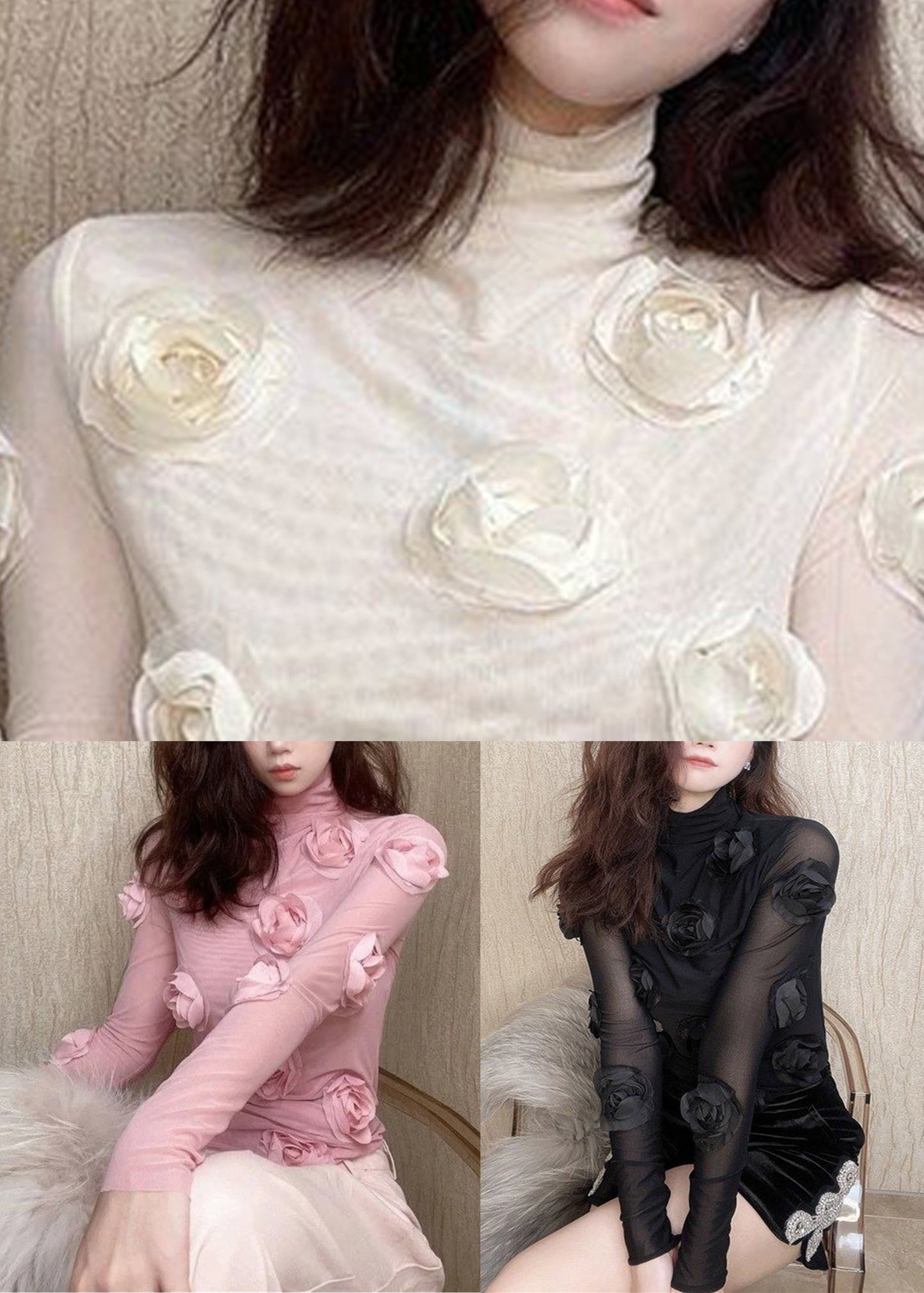 Pink Turtleneck Tulle T Shirt Spring