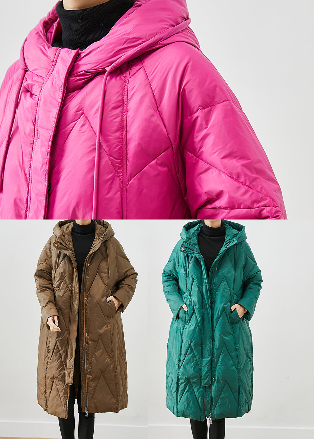 Rose Hooded Pockets Fine Cotton Filled Puffer Jacket Winter