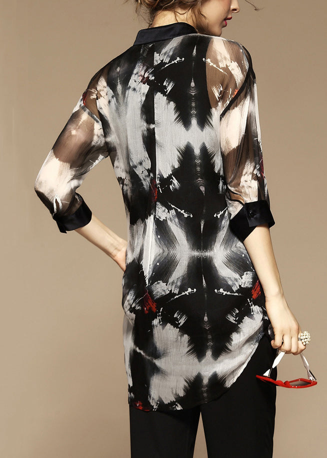Stylish Peter Pan Collar Print Pockets Blouse Bracelet Sleeve Fall