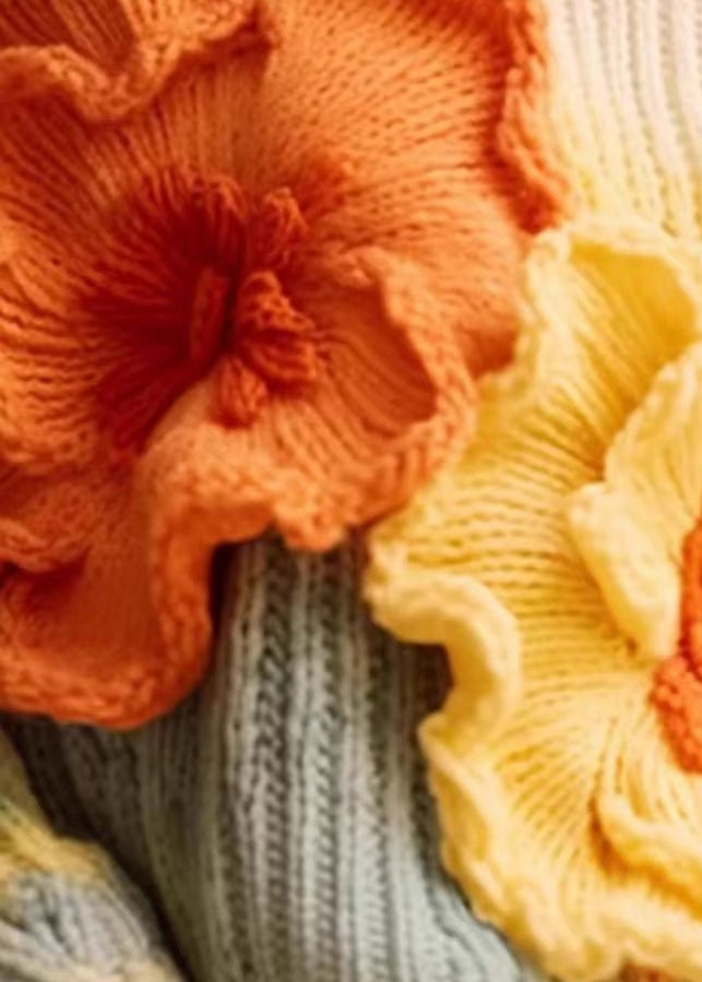 Unique Apricot Patchwork Cozy Cotton Knit Sweaters Long Sleeve