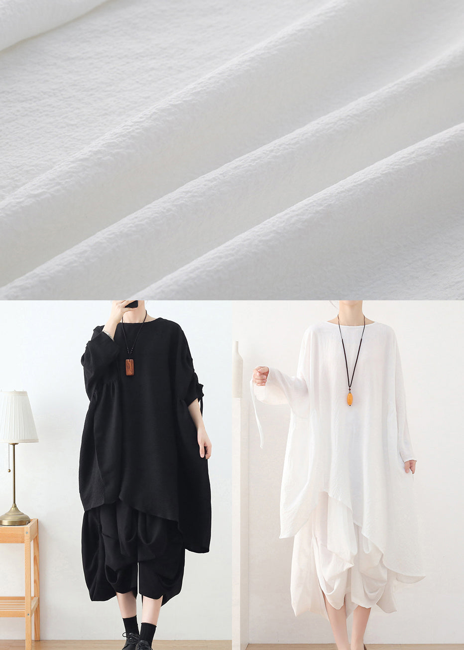 Black Loose Cotton Pullover Tops Asymmetrical Design Long Sleeve